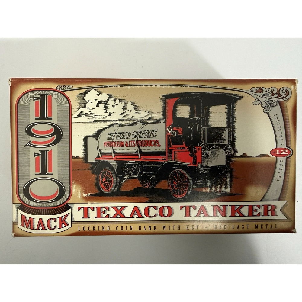 Vintage ERTL Texaco Collector Series 12 1910 Mack Tanker Die Cast Bank Boxed